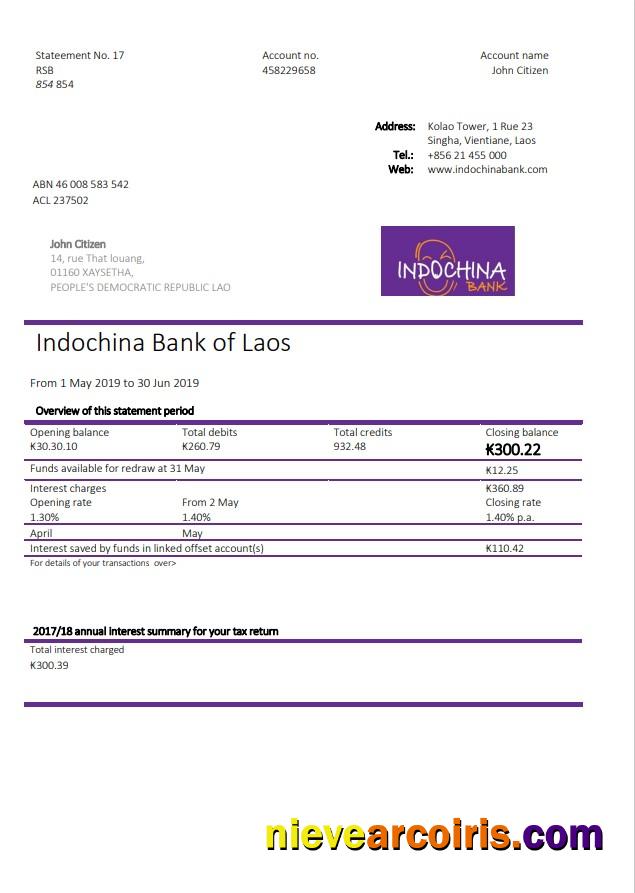Laos Indochina Bank statement